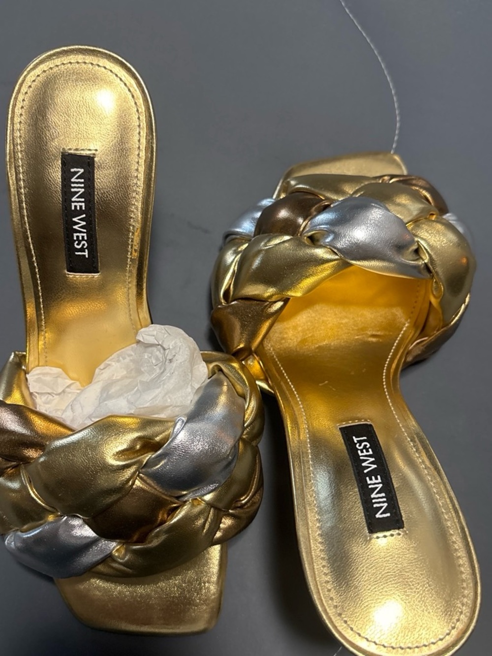 Nine West Gold & Silver Braided Slide Mules